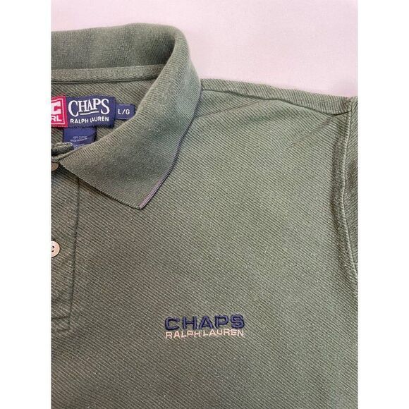 VINTAGE Chaps Ralph Lauren Polo Shirt Men Large Green Short Sleeve 90s - Picture 2 of 5
